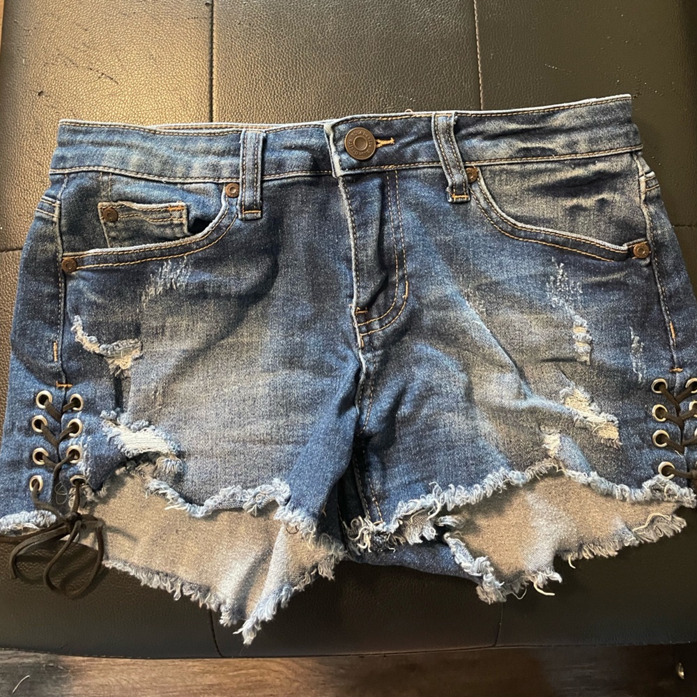 Blue Distressed Denim Women Shorts